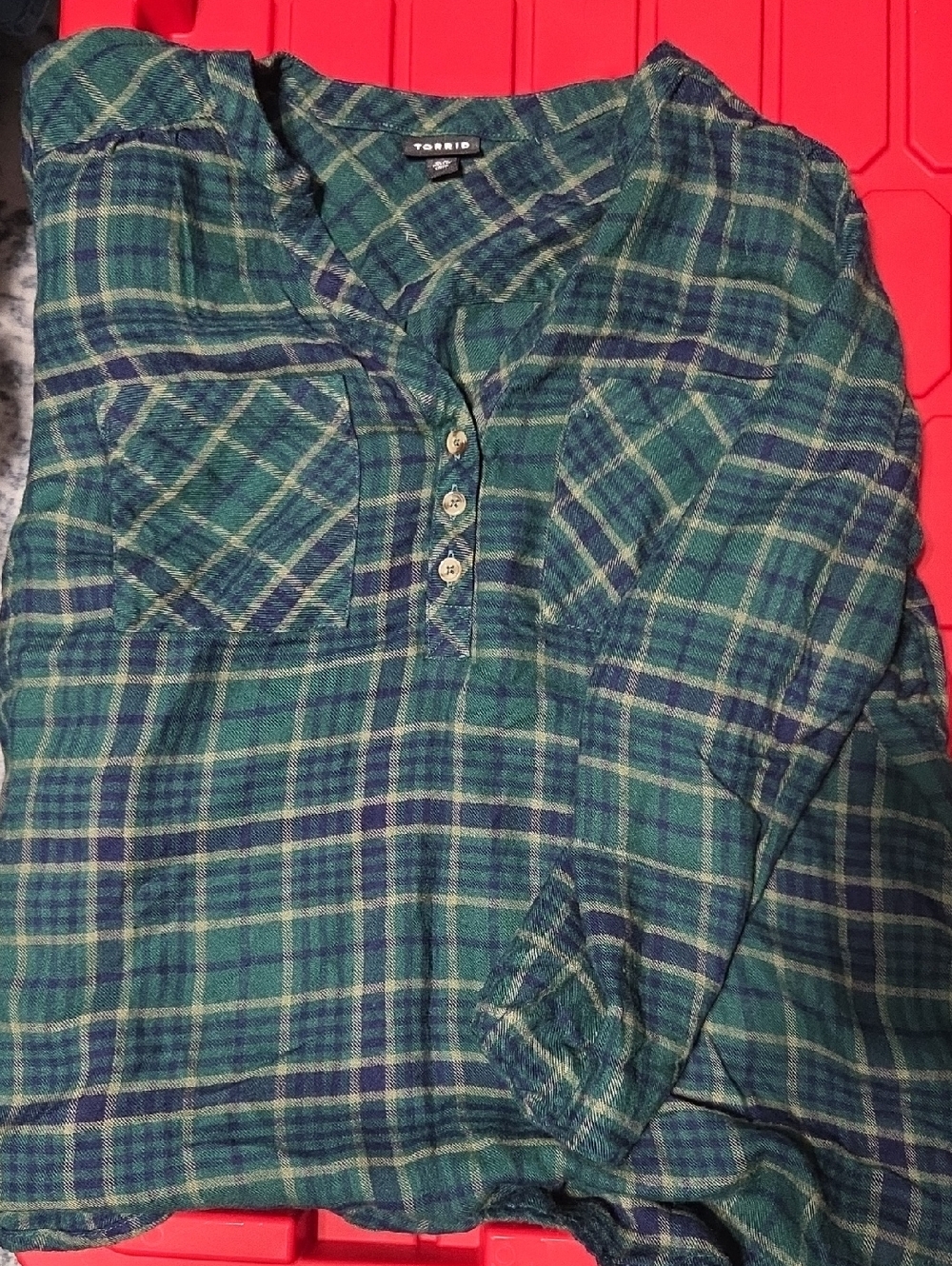 torrid Green and Navy Plaid Button-Front Henley